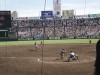 何と言っても、エース横瀬君のテンポ良い好投が光った。写真は前後するが、その横瀬君の最後の一投。この瞬間、宮崎県高校野球に新たな歴史が誕生した。優勝か、悪くても準優勝。親仁