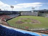 7月20日のサンマリンスタジアム。行きしなは1塁側の2階で観戦。この日は大型台風6号の影響で球場内も大風(おおかぜ)で、特に2階席は風音凄く、歩くのもふらついて危険な状態であった。御