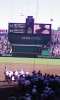 試合終了直後の堂林選手のインタビュー。バックスクリーンの大型画面に映しだされた、感極まって涙を啜る同選手。手前は実際の光景。小生、実は甲子園は2回目。1回目は2年前の選抜大会